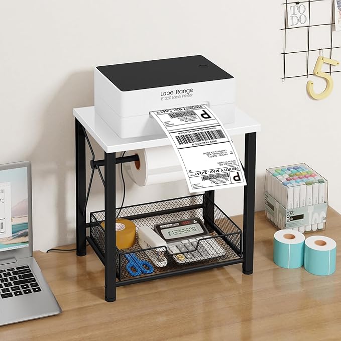 ELITEROO Label Holder for Rolls and Fanfold Labels, Wood Thermal Label Holder, Shipping Label Stand for Thermal Printer, Desktop Accessories Supplies for Home, Office, Small Business, White