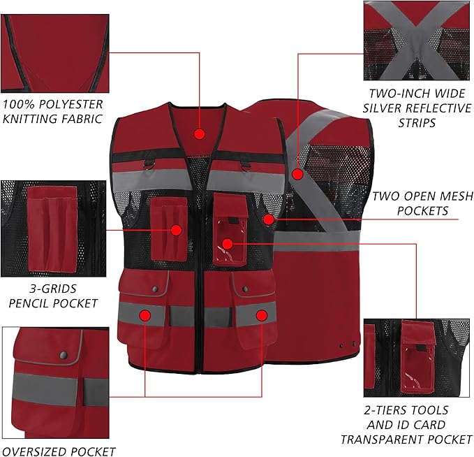 Safety Vest High Visibility Reflective Construction Vest for Men Women