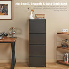 Metal File Cabinet with Lock, Vertical 4 Drawer File Cabinets for Home Office, Heavy Duty Office Storage Cabinet for A4/Letter/Legal Size, Assembly Required(Black)