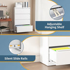 4 Drawer File Cabinet with Lock, Lateral Filing Cabinets,Metal Storage Filing Cabinets for Home Office, Heavy Duty File Cabinet for Letter/Legal/A4/F4 Size Amssebly Required, White