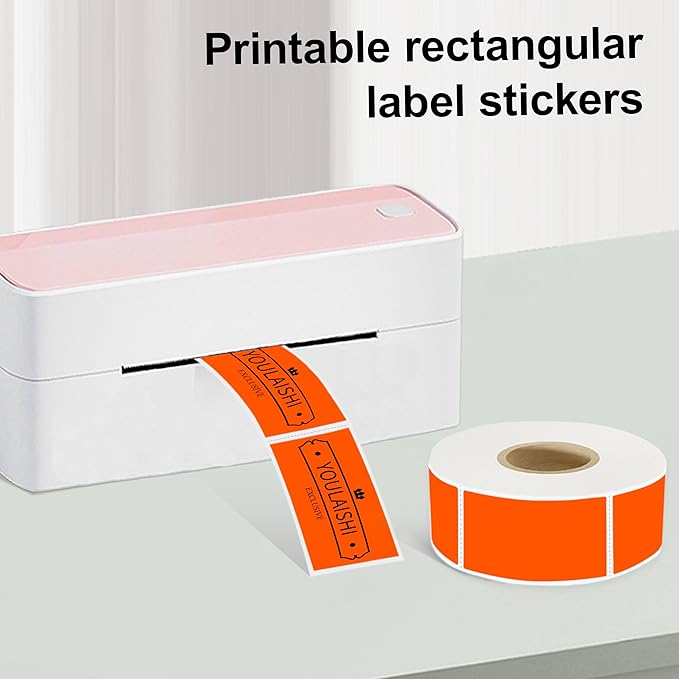 1x2 inch Label Stickers Roll for Thermal Printer 500PCS Colored Removable Freezer Labels Waterproof Blank Sticker Labels to Write on for Food Containers and Jars, Fluorescent Orange