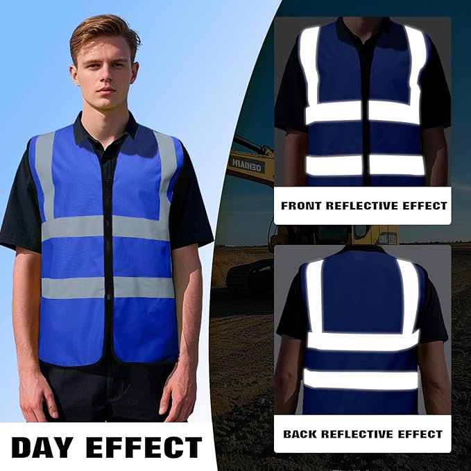 Custom Safety Vest with Logo Pockets High Visibility Reflective Vests Construction Security Workwear