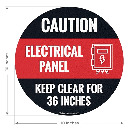 Caution Electrical Panel Circle Floor 10x10 inches, Floor Decal Anti-Slip Adhesive Floor Sign Made in USA