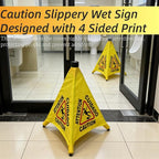 Wet Floor Signs - 2PCS Pop UP Bilingual Yellow Cones Wet Floor Sign with Wall Mounted Storage Tube Foldable, Slip Carefully Safety Cone Signs For Commercial & Office