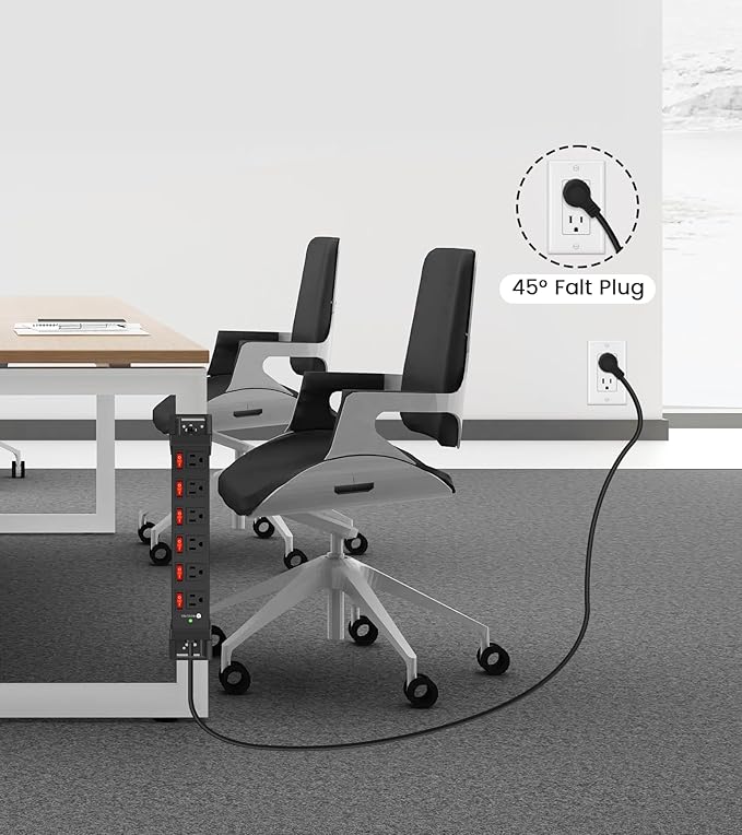 Heavy Duty Power Strip,6 Outlets Metal Power Strip with Individual Switch & Cord Management,Mountable Surge Protector 1200J,10FT Extension Cord (Black,10 FT)