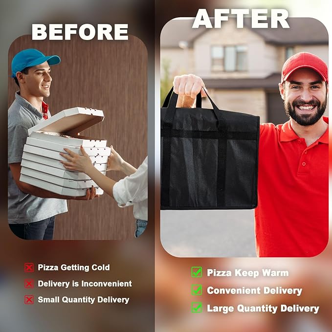 Maxcheck 2 Pcs Insulated Pizza Delivery Bag 20 x 20 x 14 Inch Pizza Warmer Bag Carrier Reusable Insulated Cooler Boxes Winter Food Delivery Carrier for Personal and Professional Use (Black)