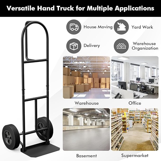 Goplus Hand Truck, P-Handle Hand Truck Dolly with Vertical Loop Handle, 10” Wheels, 15” x 9” Foldable Nose Plate, 660 LBS Capacity, Heavy Duty Metal Dolly Cart for Lifting, Moving, Delivery, Stairs