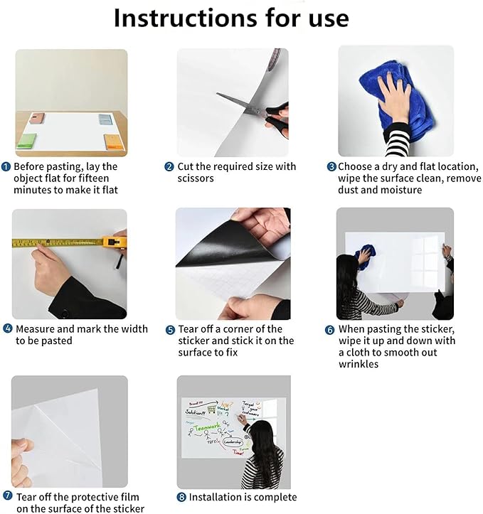Magnetic Whiteboard Contact Paper, 12" x 18" Stick on Magnetic Dry Erase White Board Sticker on Wall, Easy to Write for Drawing, School, Office, Kitchen Fridge