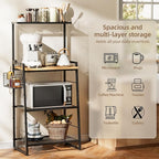 Bakers Rack with Foldable Basket, Large 4 Tiers Coffee Bar Station, Kitchen Microwave Stand with Storage, Metal Shelf Rack for Living Room, Office, Garage (Rustic Brown)