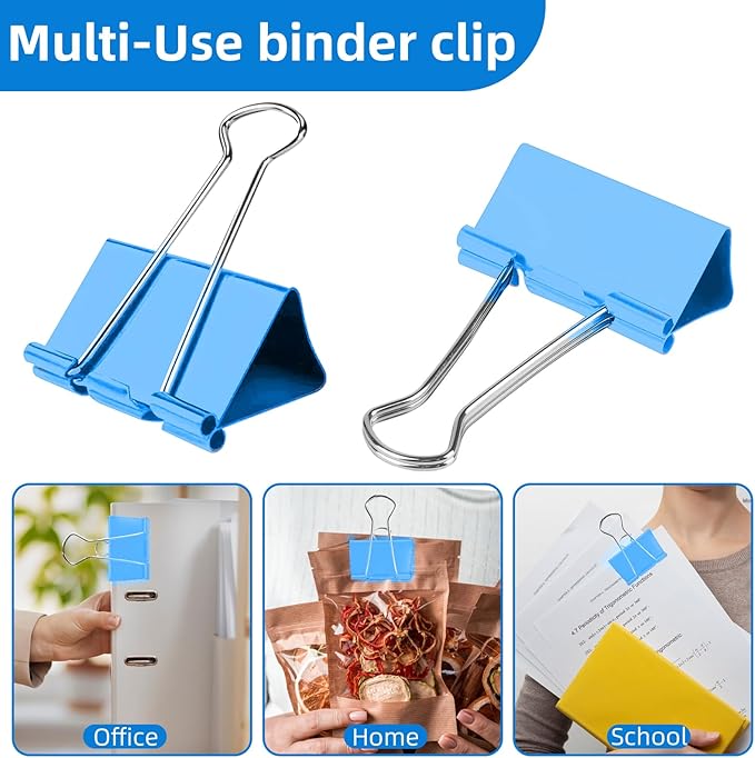 10 Pack Jumbo Binder Clips 3 Inch (75mm), Extra Large Binder Clips in Pink, Blue, Yellow and Green, Assorted Colors for Office, School, and Home Organization