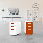 Laura Davidson Furniture Stockpile Slim 3-Drawer Mobile File Cabinet with Lock - Under Desk Metal Filing Cabinet, Legal/Letter File Folders, Wheels and Stationary Feet, Pre-Assembled, Orange Faceplate