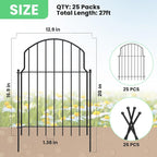 25Pcs Decorative Garden Fence, 20in(H)/27ft(L) Rustproof Metal Fences Animal Barrier Outdoor for Yard, Flower Bed Edging Ornamental Border Panel for Dogs, Rabbits, Dig Defence, Garden Decor, Patio