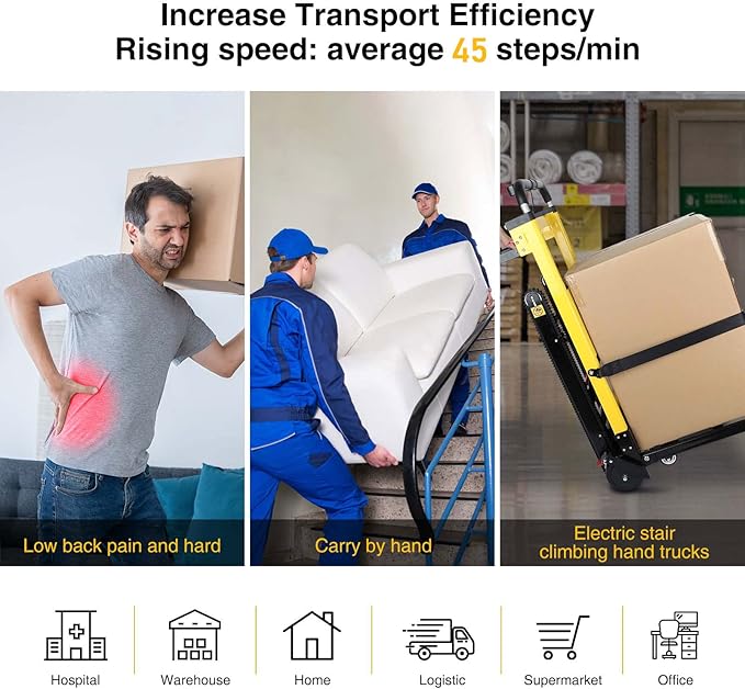 Electric Stair Climbing Dolly, Heavy Duty, Powered Stair Climber Dolly Cart with 6 Wheels Motor Powered for Furniture Logistics Warehouse, Black & Yellow, 200W