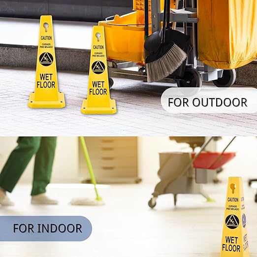 BESEA Caution Wet Floor Signs 4Pack Heavy Duty Caution Cones to Avoid Slipping When Wet Sign, Yellow 4 Sides Bilingual Printing Avoid Fall Slip Accident for Indoors&Outdoors