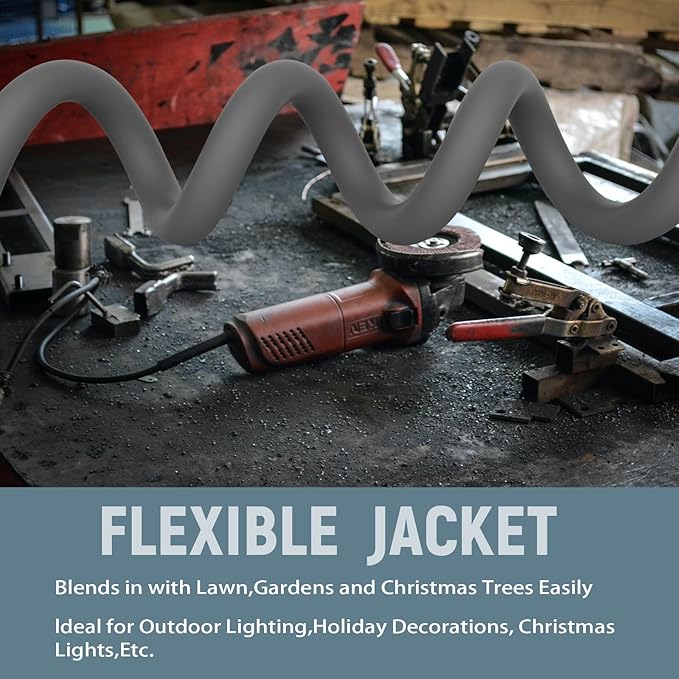3 FT 12 Gauge Extension Cord Outdoor, Heavy Duty Weatherproof & Flame Retardant Black 3 Prong Power Cord, Outside for Garden & Lawn, 15 Amps 1875 Watts 125 VAC 12AWG SJTW, UL Listed