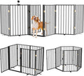 Metal Freestanding Dog Gate Outdoor-6 Panels with Door, Extra Wide Foldable Pet Fence with Pet Monitor Adapter, 32'' Height Tall Dog Gate for Doorways, Stairs, Hallways, Yard, Indoor