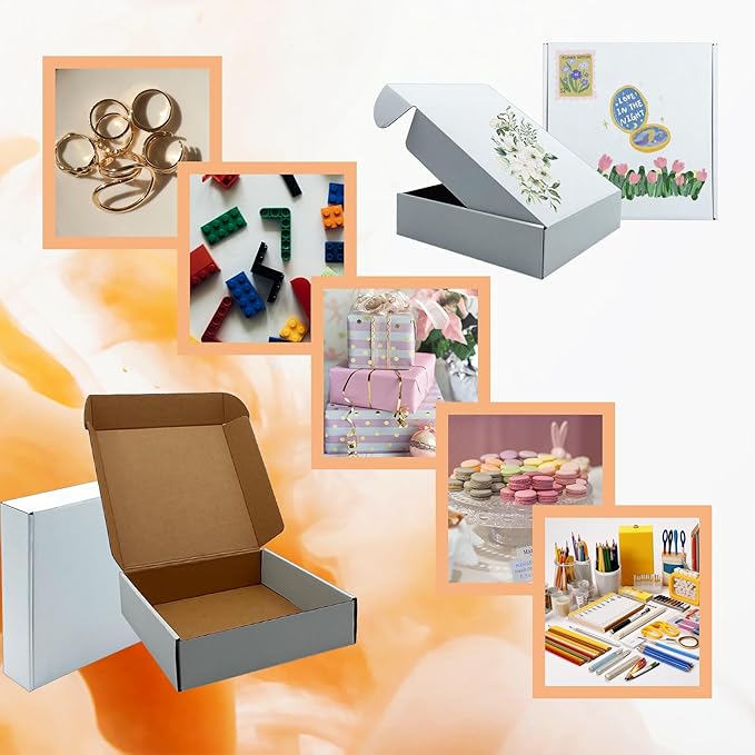 8x8x2 Inches Shipping Boxes Set of 25,White Corrugated Mailing Cardboard Box Literature Mailer for Packing Small Business Moving Storage, E-Commerce Packaging Mailing Boxes Gift Boxes for Presents
