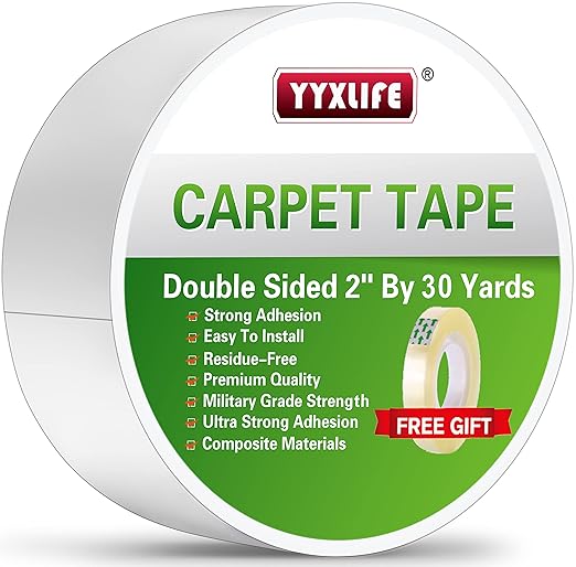 YYXLIFE Rug Tape Double Sided Carpet Tape Heavy Duty, 2 Inch x 30 Yards, Carpet Adhesive Removable Multi-Purpose Tape Cloth for Area Rugs, Outdoor Rugs, Carpets, Tape Carpet Adhesive, White