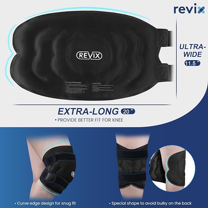 REVIX 20'' XXXL Reusable Ice Knee Wrap for Discomfort Reduction, Extra Large Cold Therapy Gel Pack for Knee, Back, Shoulder Relaxation and Post-Workout Recovery, Soft Plush Lining Cold Pack