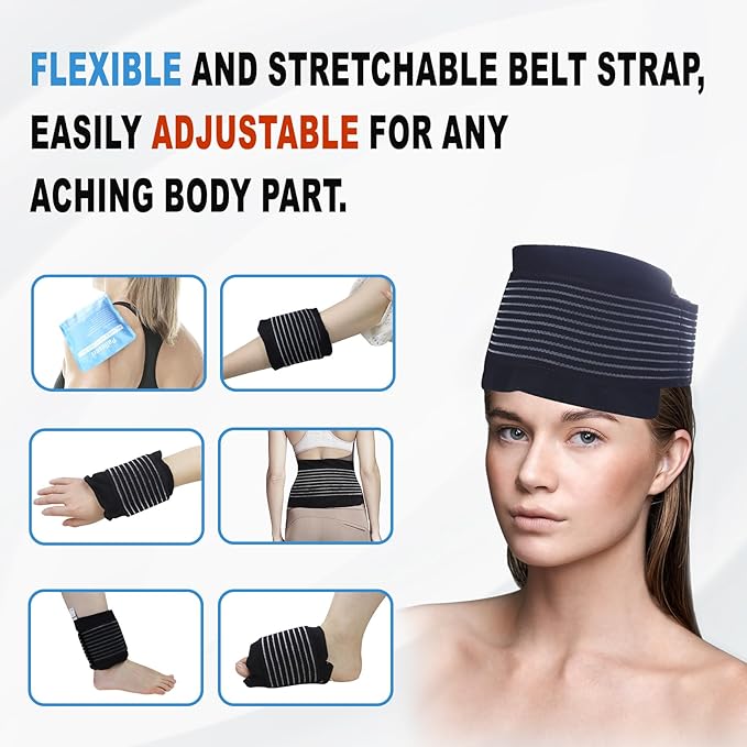 Ice Packs, Ice Packs for Injuries Reusable, Cold Packs for Injuries, with Wrap, Flexible Therapy, Soft Gel Pack, Cold Compress for Pain Relief, Blue