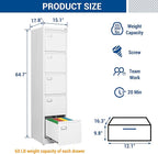 File Cabinets - 5 Drawers Vertical 17.8" Deep Lockable Filing Cabinet - White Metal Storage Cabinets for Home Office to Hanging Files Letter/Legal/F4/A4 Size