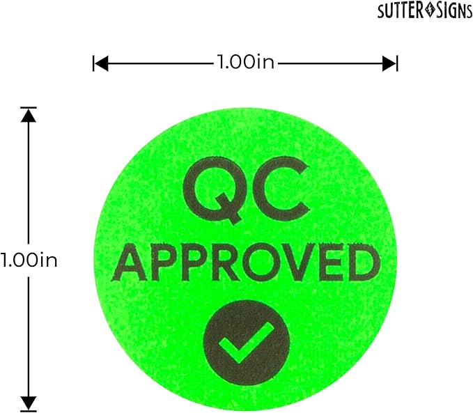 1000 Quality Control Approval Stickers, 1 Inch | Fluorescent Green QC Tester Labels for Inventory Inspection and Calibration