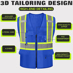 Safety Vest Customize Logo with 5 Pockets & Zipper Reflective High Visibility Vest Class 2 Outdoor Workwear
