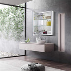 Fundin Aluminum Bathroom Medicine Cabinet with Framless Double Sided Mirror Door15 Inch x 24 Inch Recess or Surface Mount, Silver