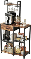 Kitchen Bakers Rack,Microwave Stand with Storage,Adjustable 6 Tier Coffee Bar Staion,Free Standing Bakers Rack with Drawer and Hooks,Kitchen Appliance Storage Shelf for Spices,Pots