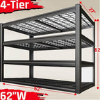 62" Wide Heavy Duty Garage Shelving Units, 27" D 4-Tier Deep Storage Shelves,Black Metal Garage Shelves,Steel Shelf,Large Storage Rack,Industrial Shelving for Shop, 62" W x 27" D x 62" H