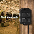 TiFFCOFiO Outdoor Power Strip Waterproof, 24 Hour Mechanical Timer, 6 ft Extension Cord, 6 Grounded Outlets for Outdoor Lights, ETL Listed (100 FT)