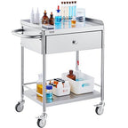 VEVOR Medical Cart, 2-Layer Stainless Steel Cart 220 lbs Weight Capacity, Lab Utility Cart with 360° Silent Wheels and a Drawer for Lab, Clinic, Kitchen, Salon