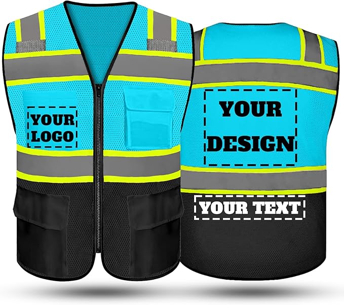 Safety Vest Reflective High Visibility with 5 Pockets ＆Zipper Class 2 Adult Unisex Construction Security Workwear