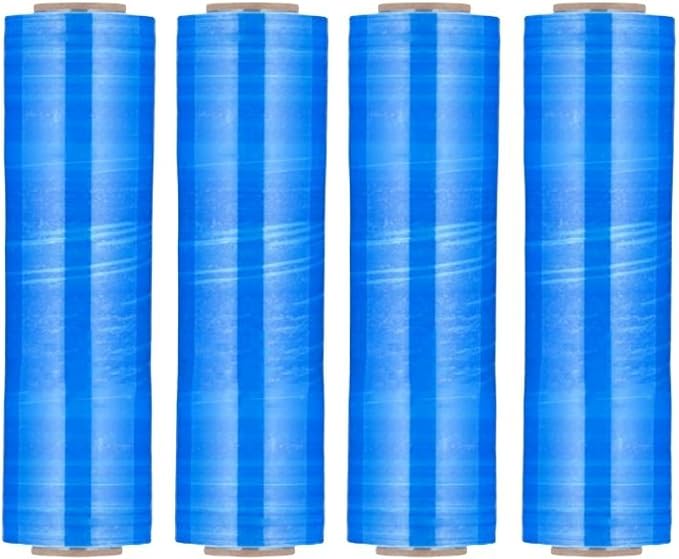 PSBM Blue Cast Stretch Wrap, 1 Pack, 18 Inch x 1500 Feet, 80 Gauge, Plastic Cling Dark Color Hand Stretch Film Rolls for Packaging Moving Packing Pallets