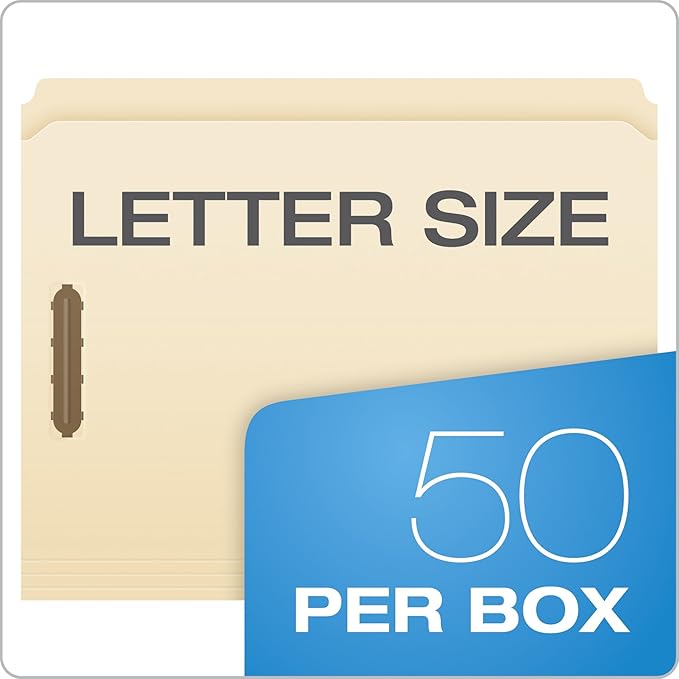 Pendaflex Manila Fastener Folders, Letter Size, 2 Fasteners, Straight Cut, 50/BX (FM212) (Pack of 5)