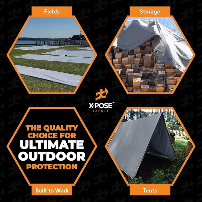Heavy Duty Silver Poly Tarp 20' X 40' - Bulk Half Pallet (22 Pack) - Multipurpose Protective Cover - Durable, Weather Proof & Tear Resistant - 12 Mil Thick Polyethylene - by Xpose Safety