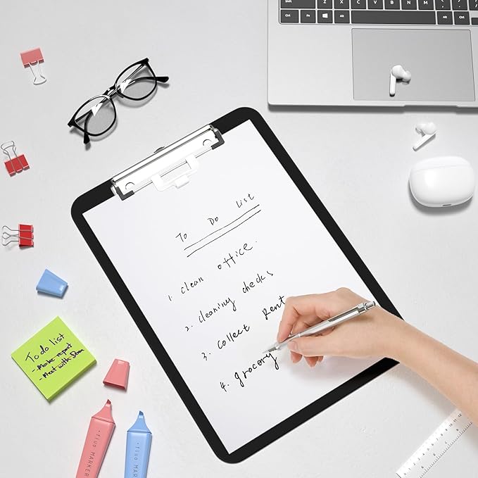 Hongri Plastic Clipboard with Pen Holder, Black 8.5x11 Letter Size Clip Board for Classroom, Office, Students, Nurses and Women, Low Profile Clip, Size 12.5 x 9 in(Pack of 2)