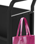 3-Tier Metal Rolling Book Cart, 4 Lockable Wheels & Side Hooks, V-Shaped Heavy Duty Library Cart, 360 Lb Capacity, Bookshelf Organizer for Home, Office, School, Study, Black, 32"x14"x49"
