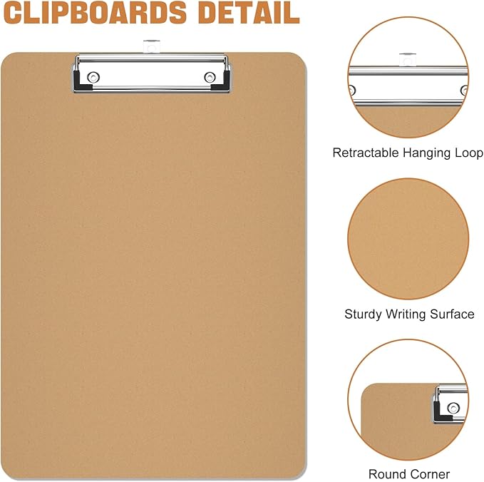 Piasoenc Wood Clipboard 25 Pack, A4 Letter Size Hardboard 9" x 12.5" with Low Profile Clip, Back to School Teacher Classroom Supplies, School Supplies for College Students