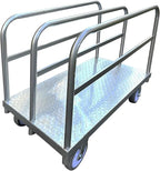Heavy Duty Lumber Drywall Dolly, Steel Panel Truck Cart Platform Truck, 6" Swivel Brake Casters, 3 Side Handrails, Hold up to 2000lbs (39" x 24")