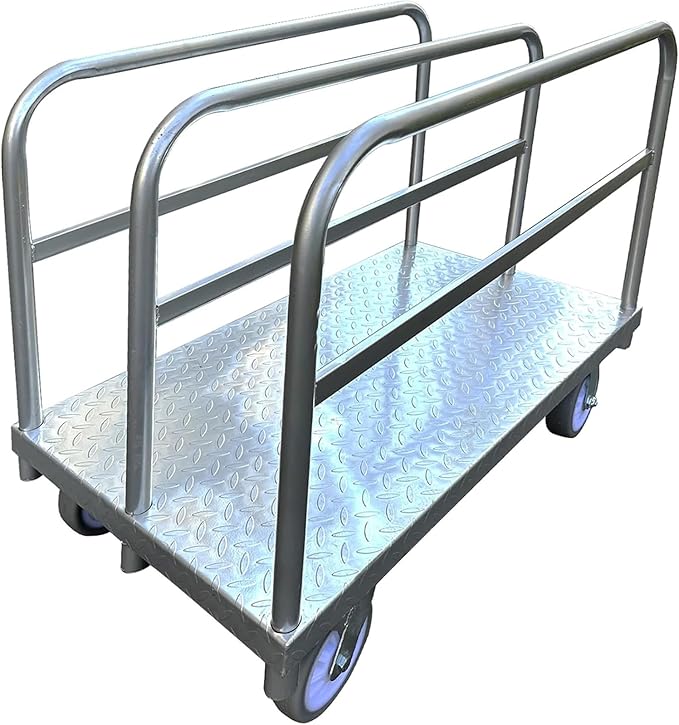 Heavy Duty Lumber Drywall Dolly, Steel Panel Truck Cart Platform Truck, 6" Swivel Brake Casters, 3 Side Handrails, Hold up to 2000lbs (39" x 24")