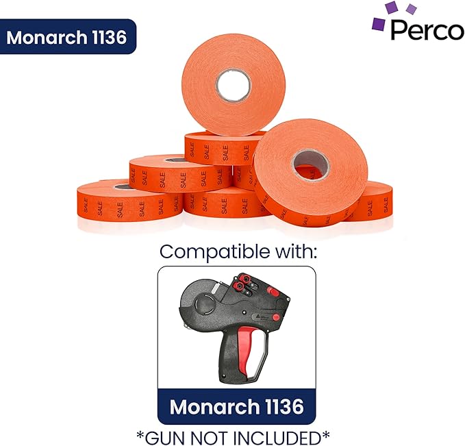 Perco Red Sale Pricing Labels for Monarch 1136 Price Gun – 3 Sleeves, 24 Rolls Value Pack - 42,000 Price Marking Labels – with Ink Rolls Included