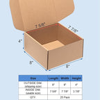 8x8x4" Shipping Boxes 25 Pack Mail Box Brown Corrugated Cardboard Mailing Boxes for Small Business, Kraft Medium Literature Mailer Packaging Supplies