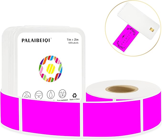 1x2 inch Blank Removable Freezer Labels Printable Rectangle Stickers 500PCS Water Oil Resistant with Perforation Line for Food Containers Jars Pantry Organization, Fluorescent Purple