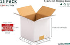 5x5x5 inch White Shipping Boxes, Corrugated Cardboard Small Boxes with Fragile Stickers for Business Mailing, Packing, Moving, Storage, 15 Pack