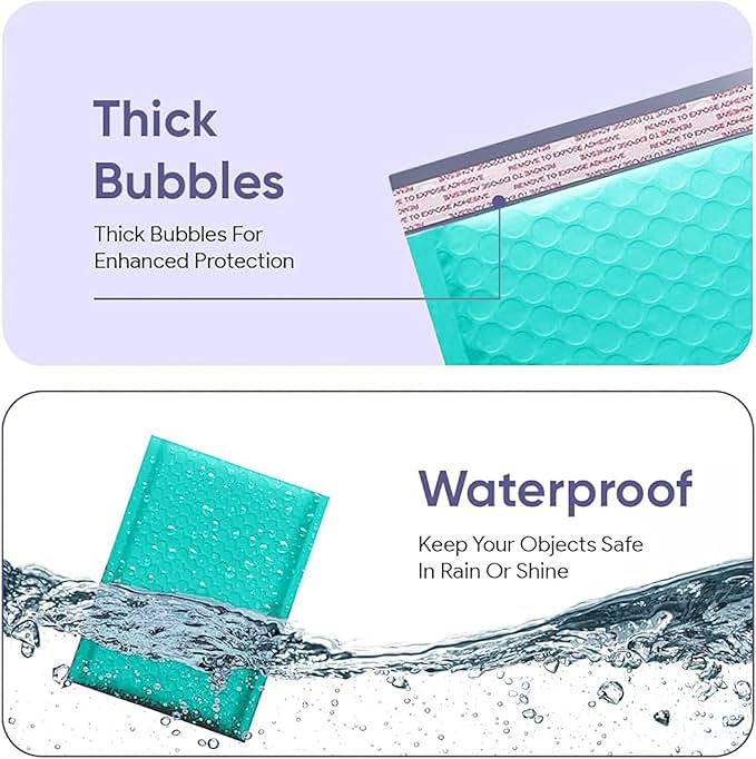 Teal 8.5x14.5 Inch Poly Bubble Mailers #3 | Self Seal Padded Envelopes | Air Cushioned Bubble Mailer | Usable Size 8.5x13.5 Inch | 100 Pack Bulk | Waterproof | Lightweight Mailing Shipping Bags