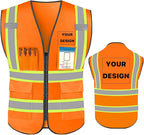 YOWESHOP High Reflective Visibility Safety Vest Custom Your Logo Safety Workwear with Reflective Strips and Pockets