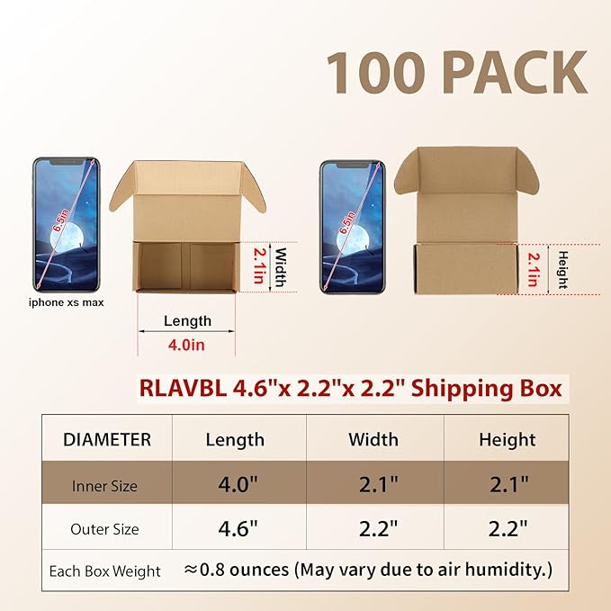 RLAVBL 4.6x2.2x2.2 Small Shipping Boxes Set of 100, Brown Corrugated Cardboard Box, Mailer Box