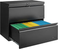 Metal File Cabinet with Lock, 2 Drawer Lateral File Cabinets for Home Office, Printer Stand, Heavy Duty Office Storage Cabinet for A4/Letter/Legal Size, Assembly Required(Black)