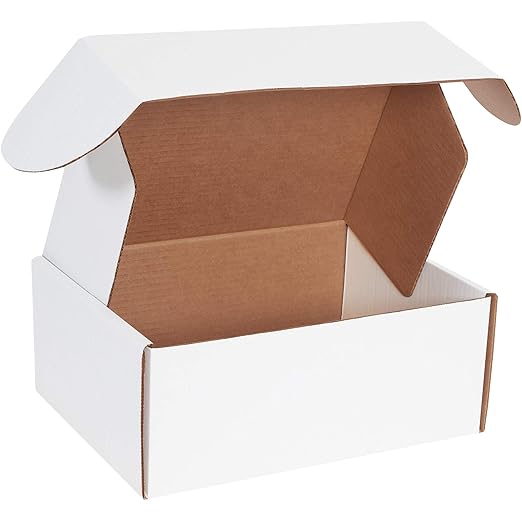 Box USA 12" Deluxe Shipping Boxes 12 1/8"L x 9 1/4"W x 5"H, 50-Pack - White Box Mailers for Packaging, Storage, Gifts or Bulk Business Orders
